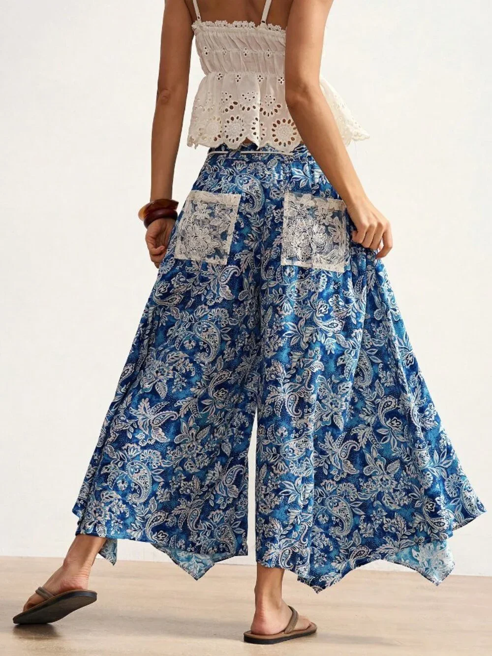 Blue Boho Women's Loose Printed Wide Leg Pants - Picture 7 of 8